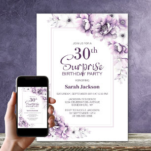 Invitation Fête d'anniversaire moderne rose Floral Surprise 3