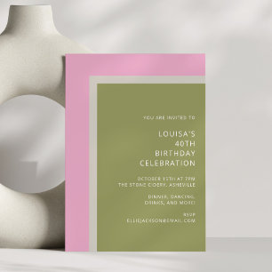 Invitation Fête d'anniversaire moderne rose vert simple et co