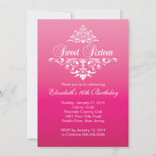Invitation Fête d'anniversaire moderne Sweet sixteen rose cha