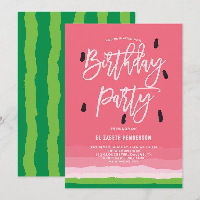 Invitation Fête d'anniversaire moderne Watermelon Gradient (Devant / Derrière)