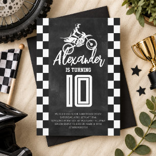 Invitation Fête d'anniversaire moto cross tableau noir