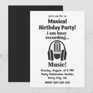 Invitation Fête d'anniversaire musicale avec micro-casque
