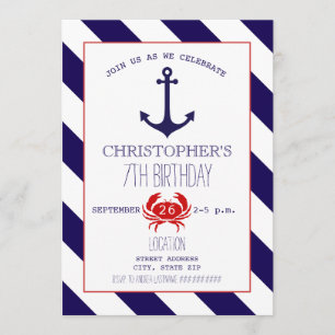 Invitation Fête d'anniversaire nautique - Ancre + Crabe