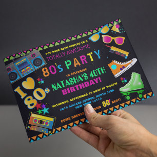 Invitation Fête d'anniversaire Neon 80's