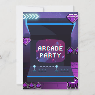 Invitation Fête d'anniversaire Neon Arcade Rétro Jeux Vidéo 8