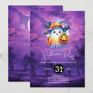 Invitation Fête d'anniversaire néon fantôme Halloween 