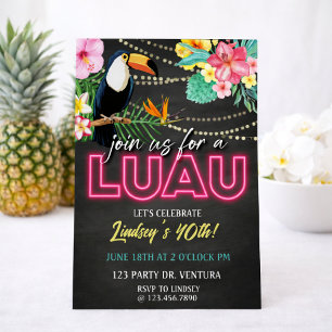 Invitation Fête d'anniversaire Néon Luau   Fête tropicale haw