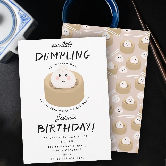 Invitation Fête d'anniversaire neutre pour le genre Little Du (Little Dumpling Gender Neutral Birthday Party Invitation)