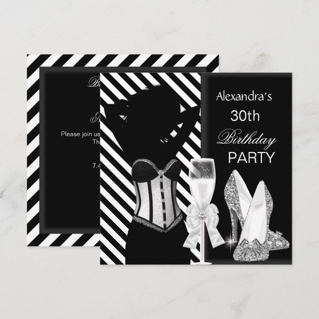Invitation Fête d'Anniversaire Noir (Devant / Derrière)