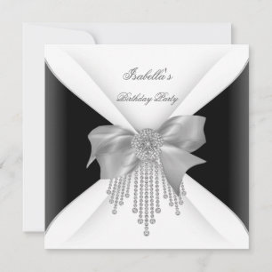 Invitation Fête d'anniversaire Noir Argent Blanc Diamant Arc