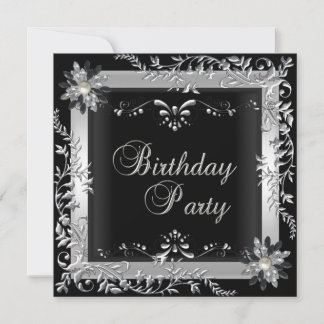 Invitation Fête d'anniversaire Noir Blanc Argent