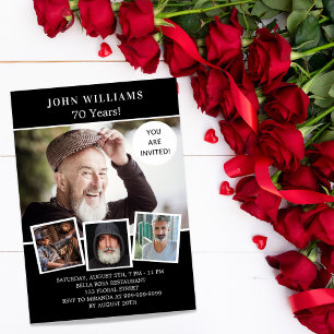 Invitation fête d'anniversaire noir blanc photo collage luxe