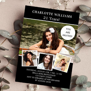 Invitation fête d'anniversaire noir blanc photo collage luxe