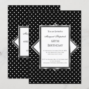 Invitation Fête d'anniversaire noir blanc pois