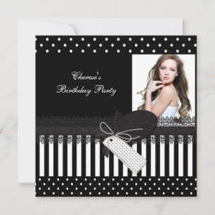 Invitation Fête d'anniversaire noir blanc Pois photo