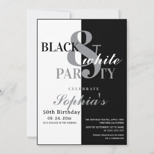 Invitation Fête d'anniversaire noir et blanc