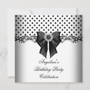 Invitation Fête d'anniversaire noir et blanc à pois