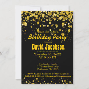 Invitation Fête d'anniversaire Noir et or