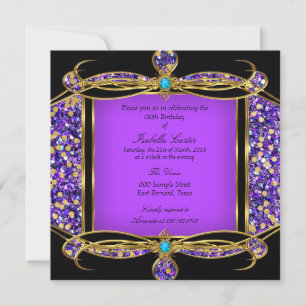 Invitation Fête d'anniversaire Noir Or Turquoise Violet Paill