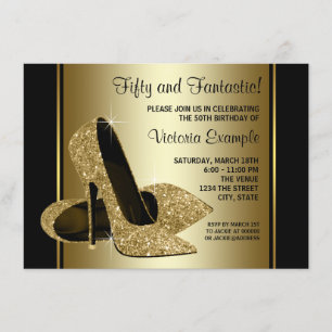 Invitation Fête d'anniversaire noire de talons hauts de l'or