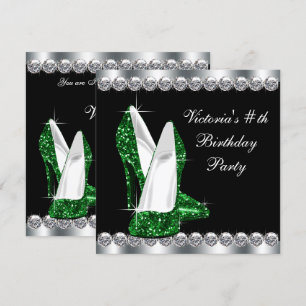 Invitation Fête d'anniversaire noire élégante du vert vert de
