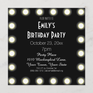 Invitation Fête d'anniversaire noire et blanche de thème de