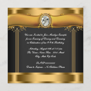 Invitation Fête d'anniversaire noire et dorée pour femme