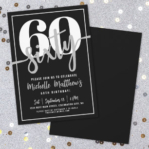 Invitation Fête d'anniversaire noire moderne pour les 60 ans