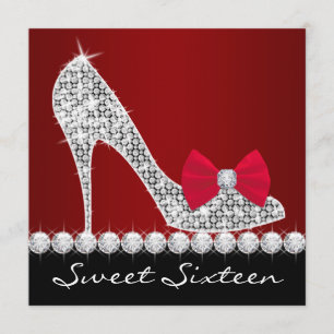 Invitation Fête d'anniversaire noire rouge de sweet sixteen