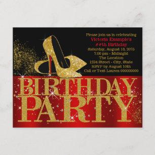 Invitation Fête d'anniversaire noire rouge de talon haut de