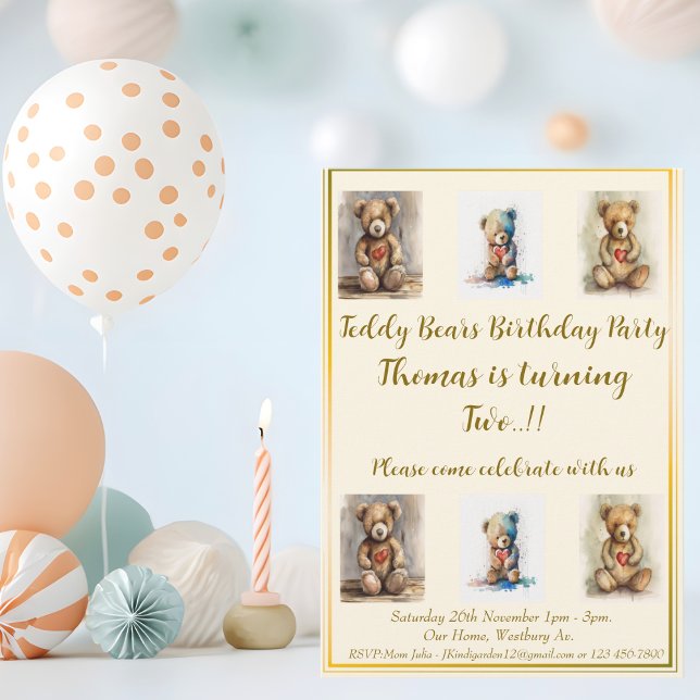 Invitation Fête d'anniversaire nounours (Teddy Bear Birthday)