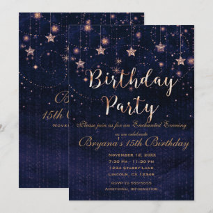 Invitation Fête d'anniversaire Nuit étoilée Fantaisie Violet 