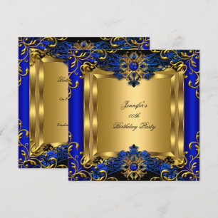 Invitation Fête d'anniversaire Or Noir Gemme Bleu Royal Élité