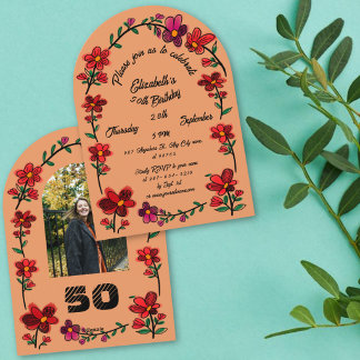 Invitation Fête d'anniversaire Orange 50 ans Fantaisie Gribou