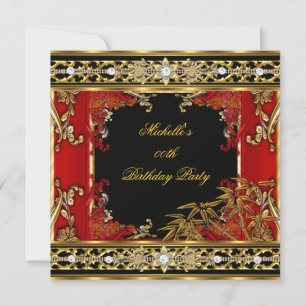 Invitation Fête d'anniversaire Ornat Rouge Asiatique Gold Bam