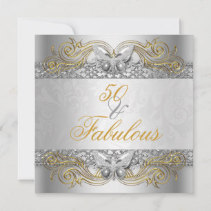Invitation Fête d'anniversaire papillon argent or 50 fabuleux