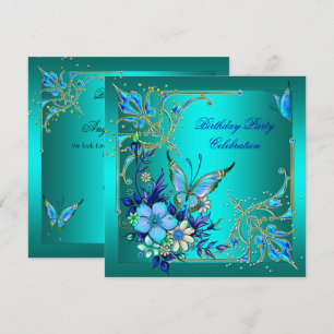 Invitation Fête d'anniversaire papillon bleu royal sarcelle