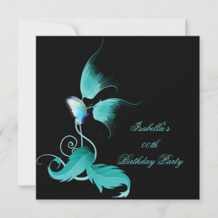 Invitation Fête d'anniversaire papillon floral bleu sarcelle