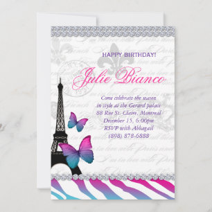 Invitation Fête d'anniversaire Paris Card Les Papillons de la