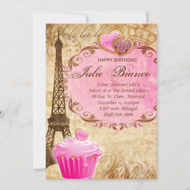 Invitation Fête d'anniversaire Paris Grand Tour Eiffel Sweet  (Devant)