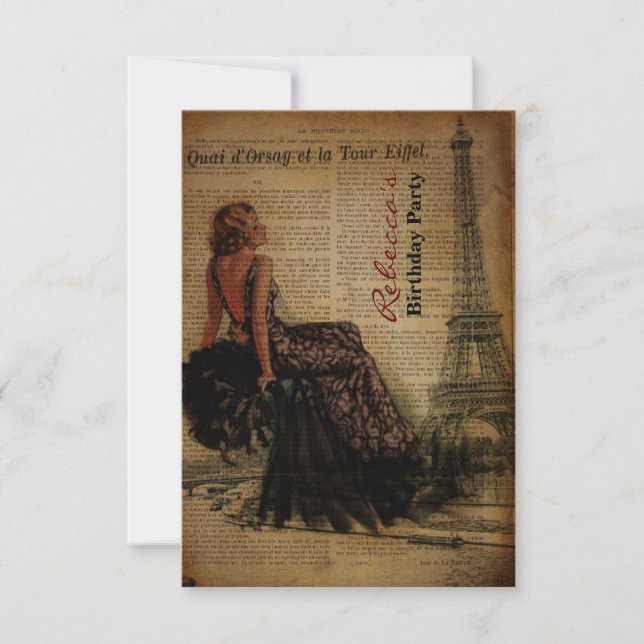 Invitation fête d'anniversaire parisienne girly de Tour (Devant)
