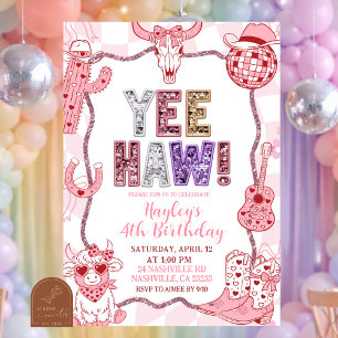 Invitation Fête d'anniversaire Pastel Retro Sequins Yeehaw Co