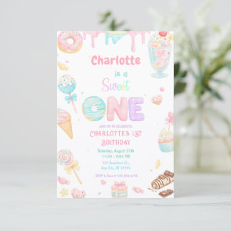 Invitation Fête d'anniversaire Pastel Sweet One aquarelle