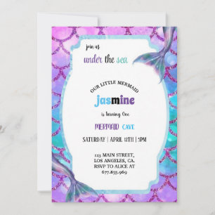Invitation fête d'anniversaire pastel violet et bleu sirène