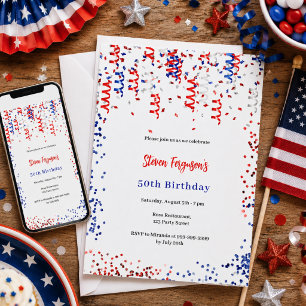 Invitation Fête d'anniversaire Patriotique rouge bleu blanc c