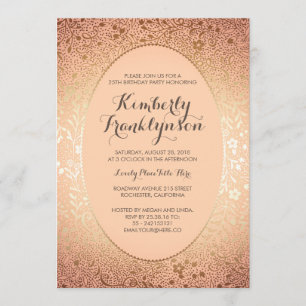Invitation Fête d'anniversaire - Peach and Gold Floral Vintag