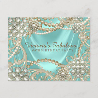 Invitation Fête d'anniversaire perle de bleu sarcelle