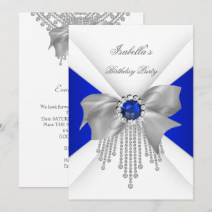 Invitation Fête d'anniversaire perle diamant blanc bleu royal