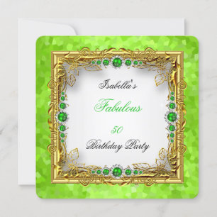 Invitation Fête d'anniversaire perles vert citron or blanc