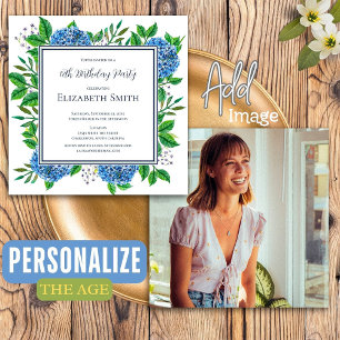 Invitation Fête d'anniversaire personnalisée avec des hydrang